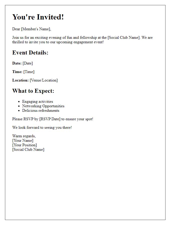 Letter template of social club engagement invitation