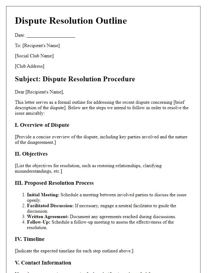 Letter template of social club dispute resolution outline