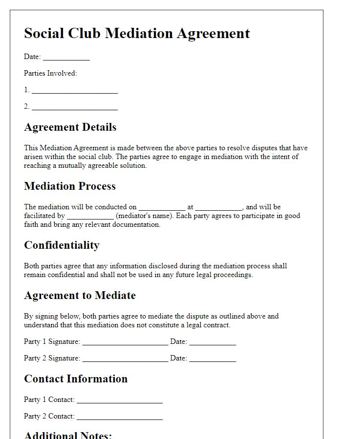 Letter template of social club mediation agreement