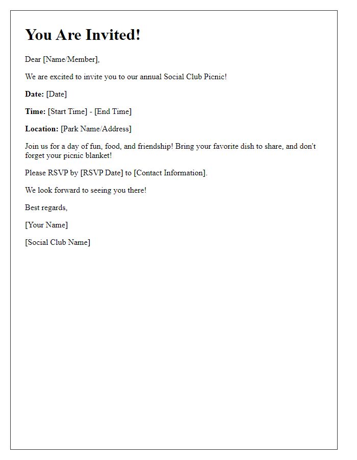 Letter template of social club picnic invitation