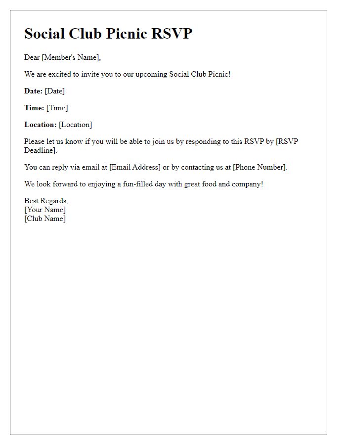 Letter template of social club picnic RSVP request