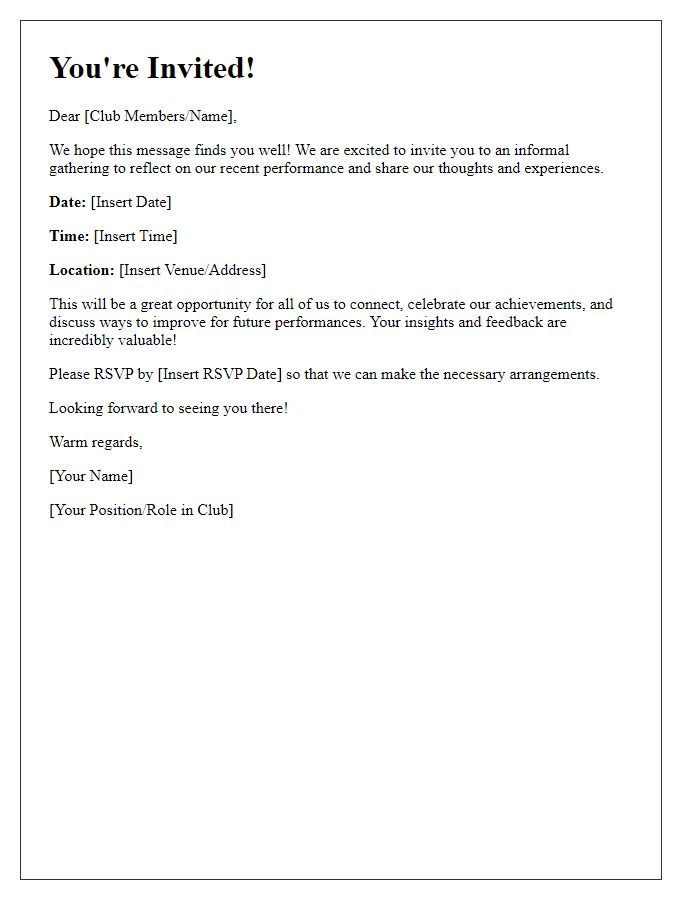 Letter template of Informal Gathering for Social Club Performance Reflection