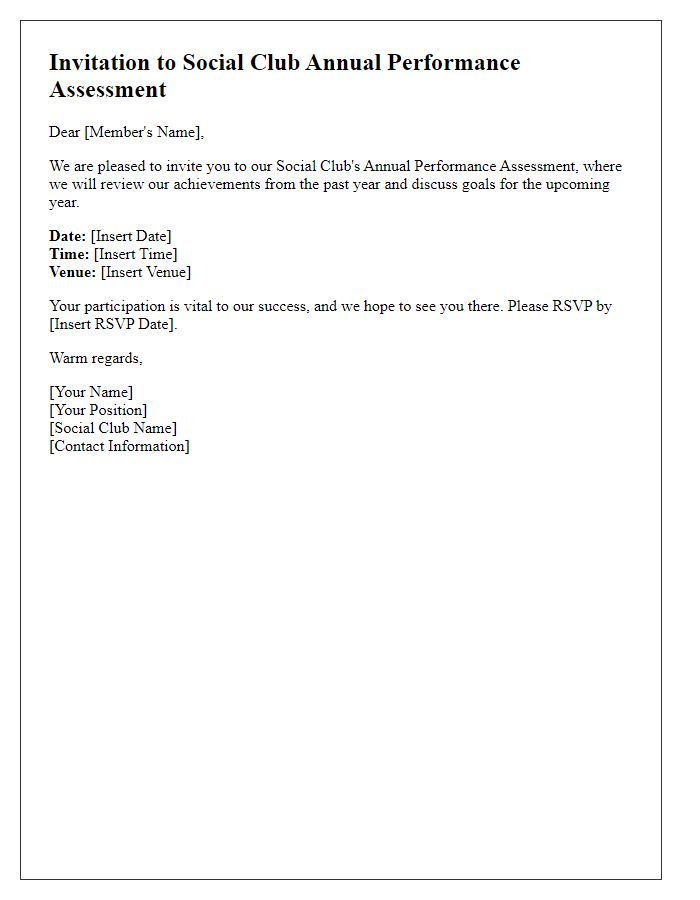 Letter template of Invitation for Social Club Annual Performance Assessment