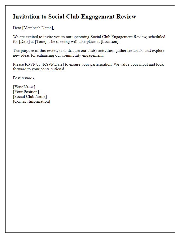 Letter template of Social Club Engagement Review Invitation