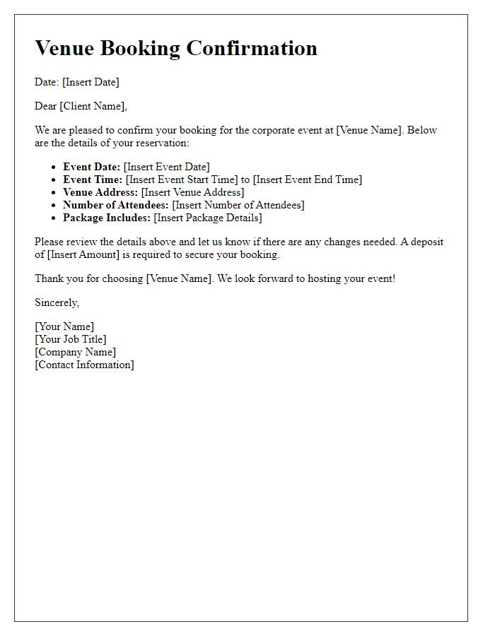 Letter template of venue booking confirmation for corporate event