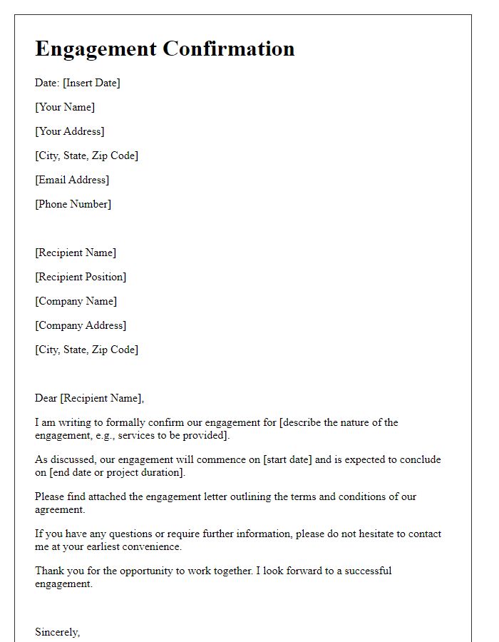 Letter template of Engagement Confirmation