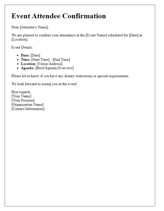 Letter template of Event Attendee Confirmation