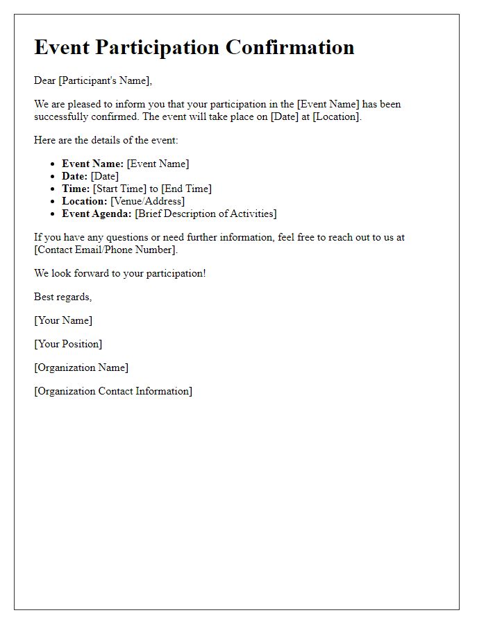 Letter template of Event Participation Confirmation