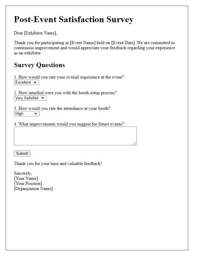 Letter template of post-event satisfaction survey for exhibitors