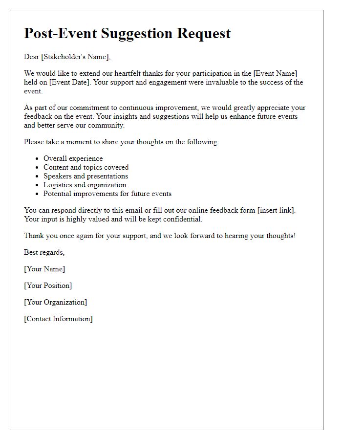 Letter template of post-event suggestion request for stakeholders