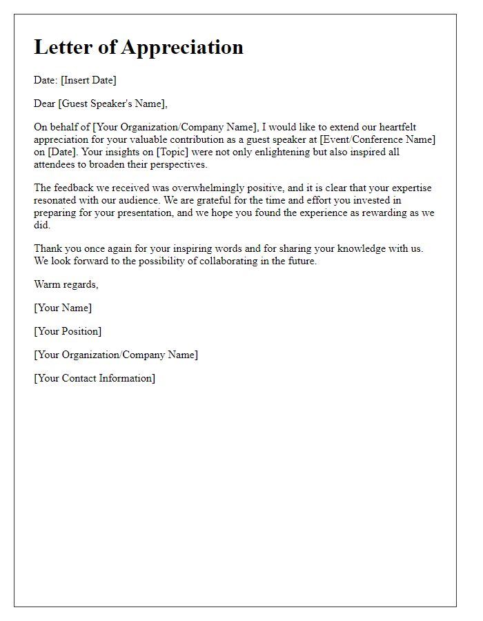 Letter template of appreciation for guest speaker contribution