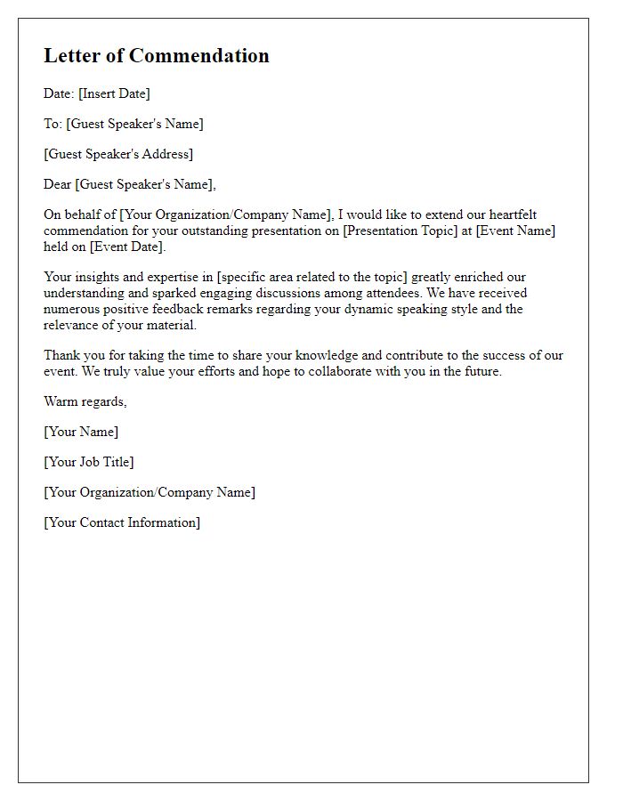 Letter template of commendation for guest speaker's presentation