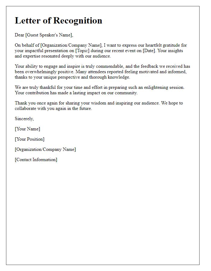 Letter template of recognition for guest speaker's impact