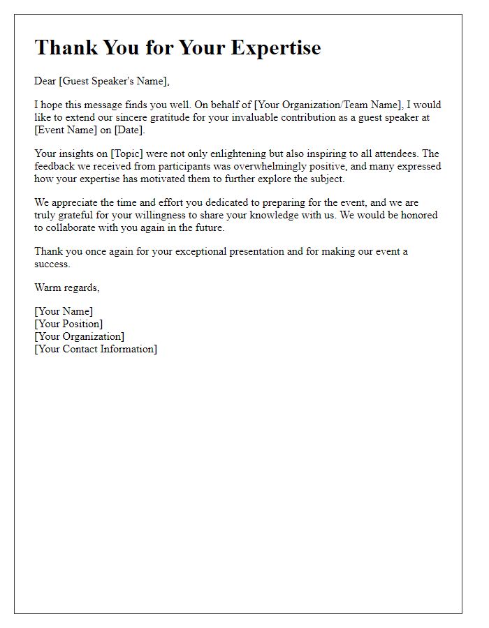 Letter template of thanks to guest speaker for expertise