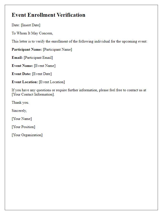 Letter template of Event Enrollment Verification