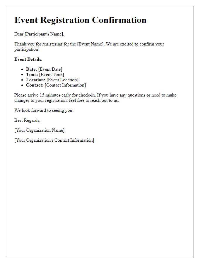 Letter template of Event Registration Confirmation