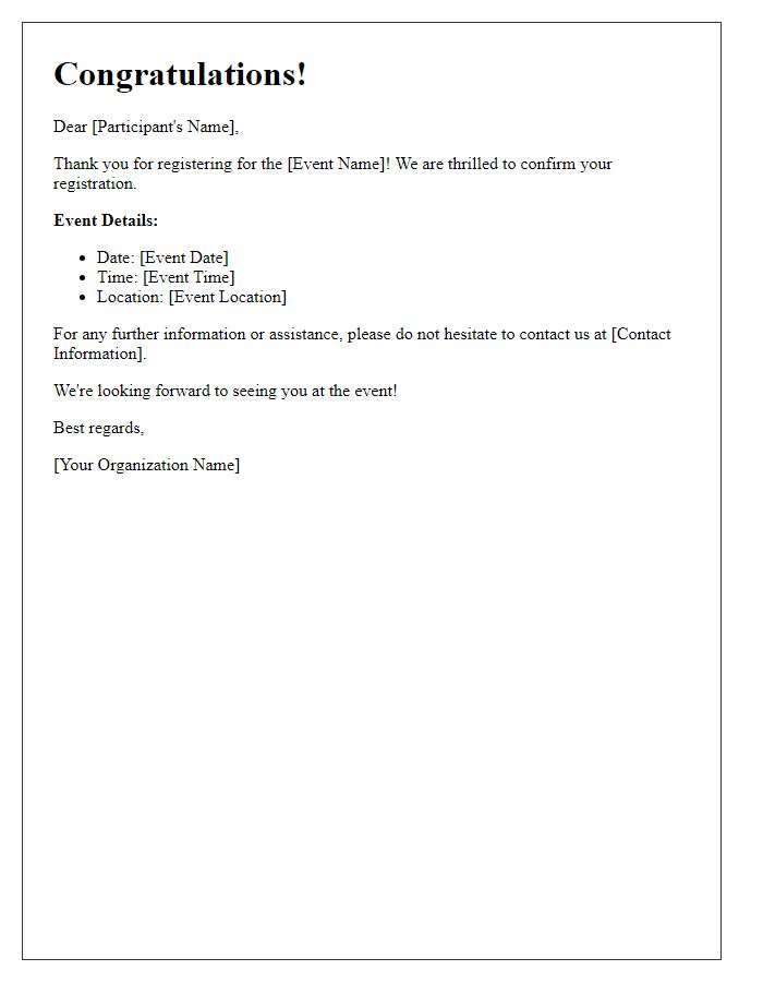 Letter template of Event Registration Success Notification