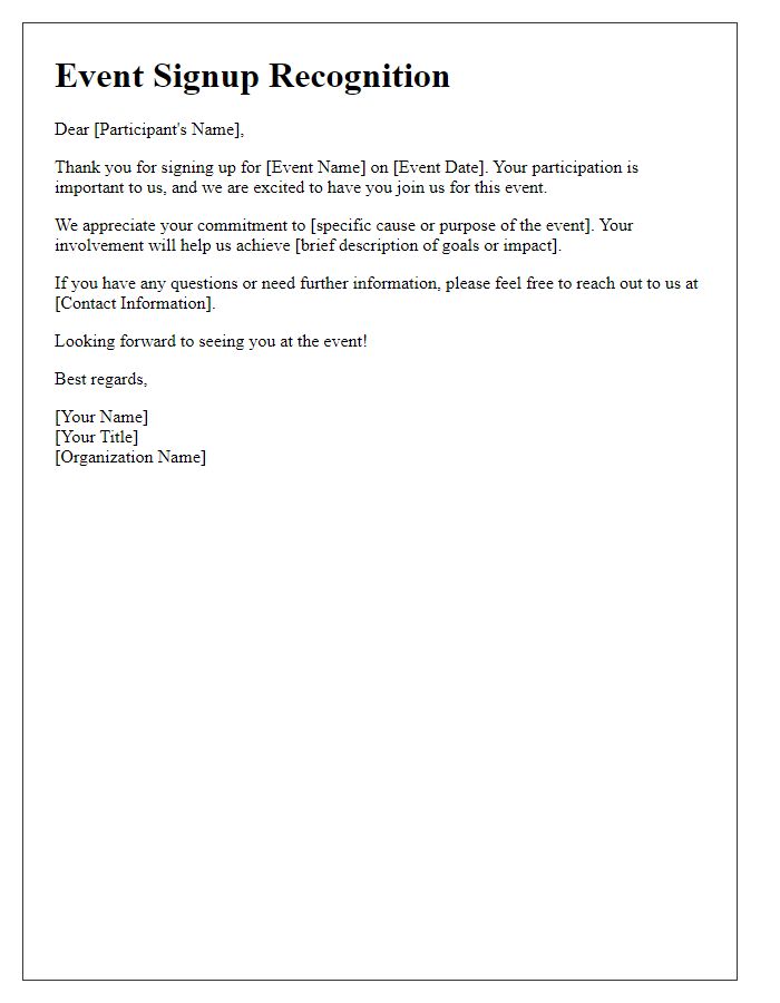 Letter template of Event Signup Recognition