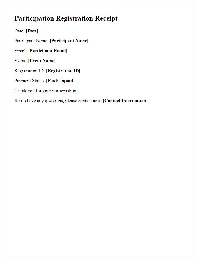 Letter template of Participation Registration Receipt