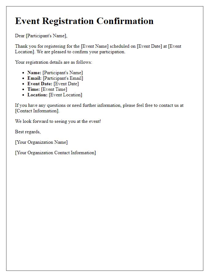 Letter template of Registration Response for Event Participation