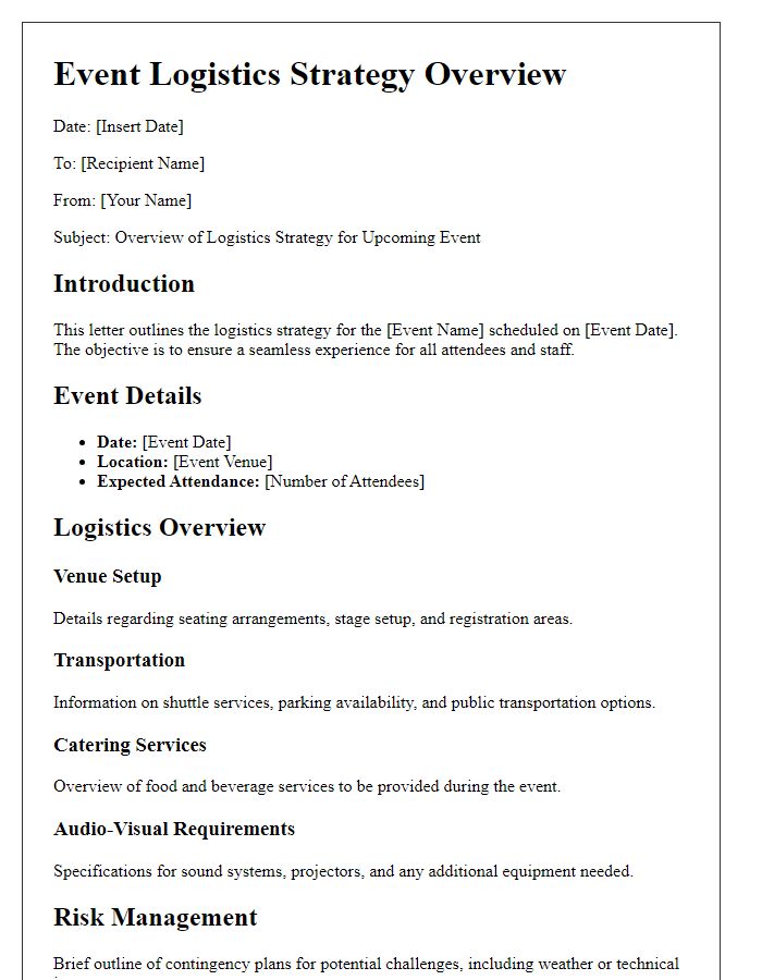 Letter template of event logistics strategy overview