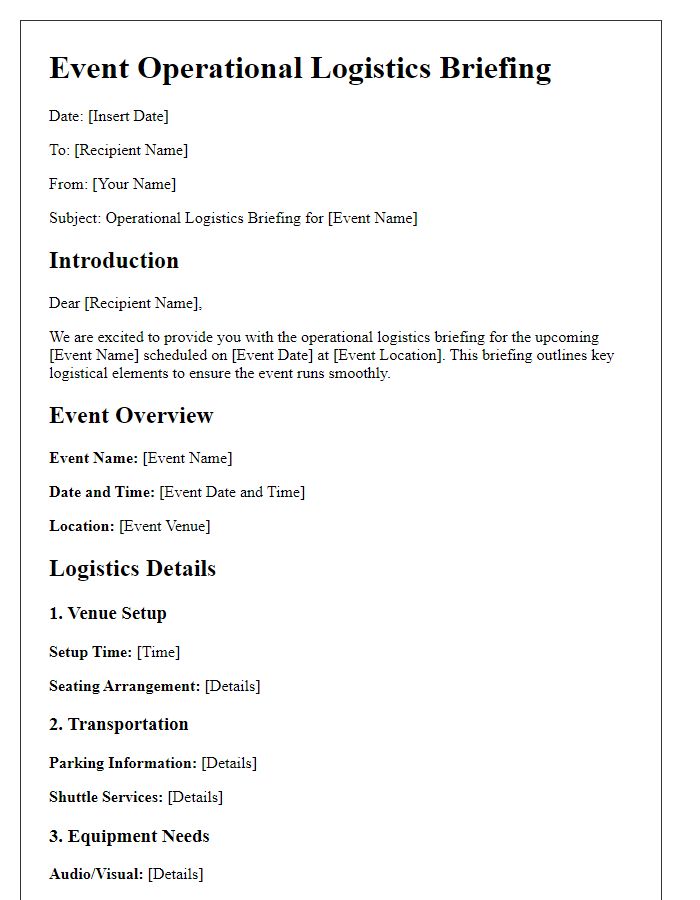 Letter template of event operational logistics briefing