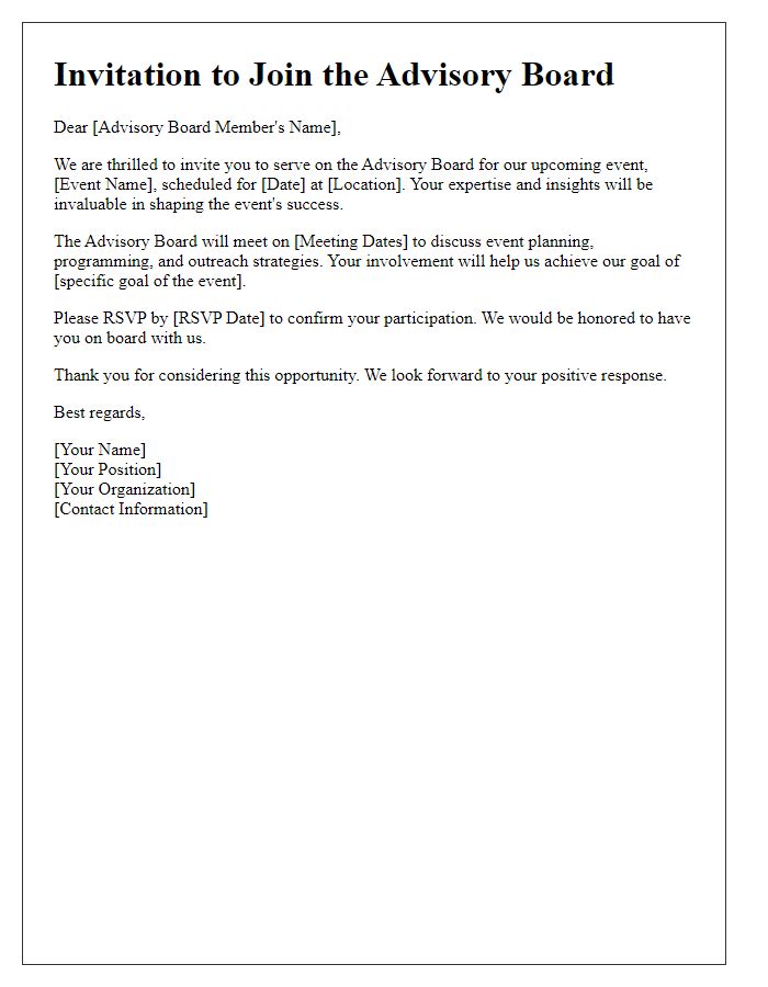 Letter template of event planning committee invitation for advisory board members