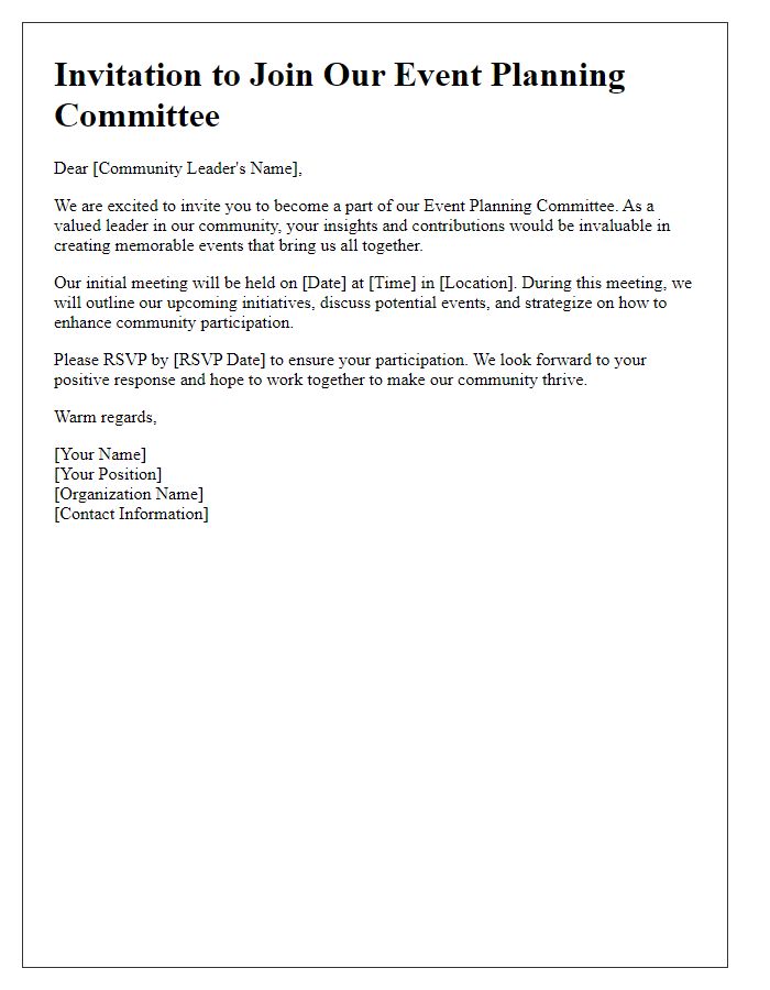 Letter template of event planning committee invitation for community leaders