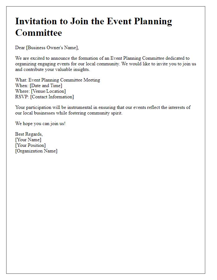 Letter template of event planning committee invitation for local businesses