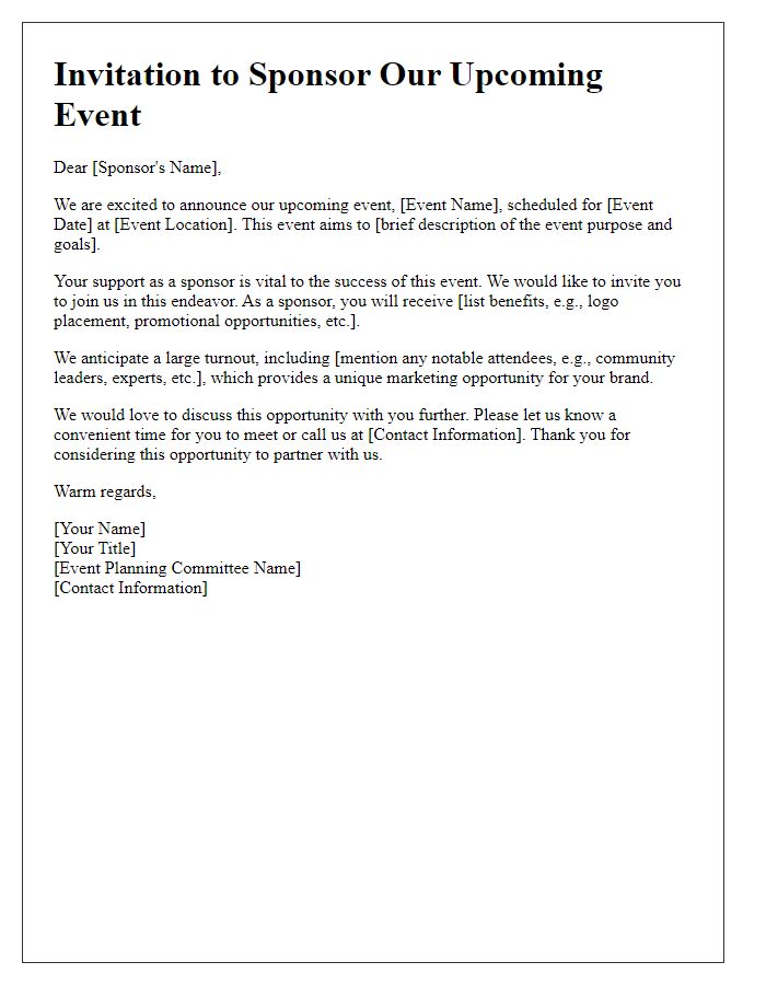 Letter template of event planning committee invitation for sponsors