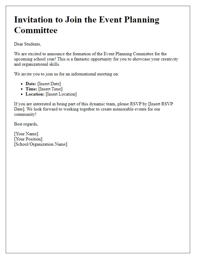 Letter template of event planning committee invitation for students