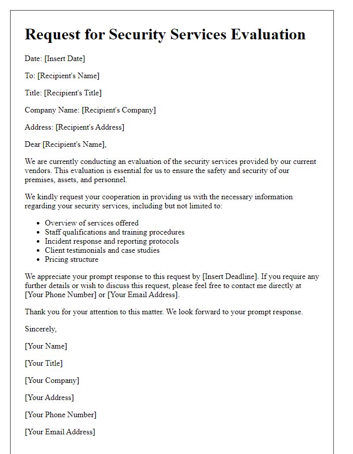 Letter template of security services evaluation request