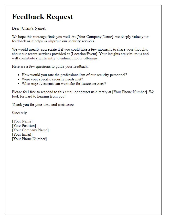 Letter template of security services feedback request