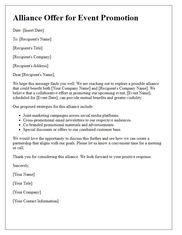 Letter template of alliance offer for event promotion strategies