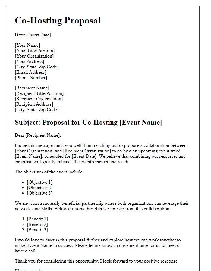 Letter template of co-hosting proposal for an event promotion