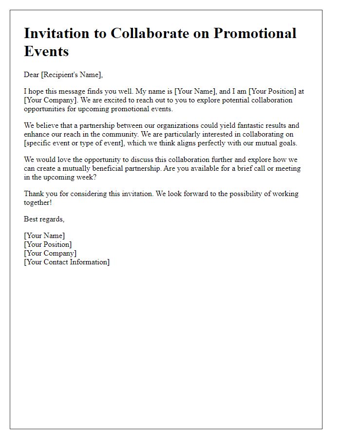 Letter template of collaboration invitation for promotional events