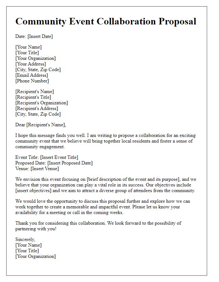 Letter template of community event collaboration proposal