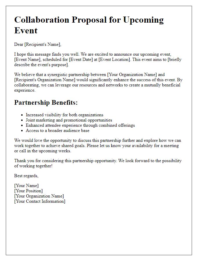 Letter template of event promotion synergistic partnership offer