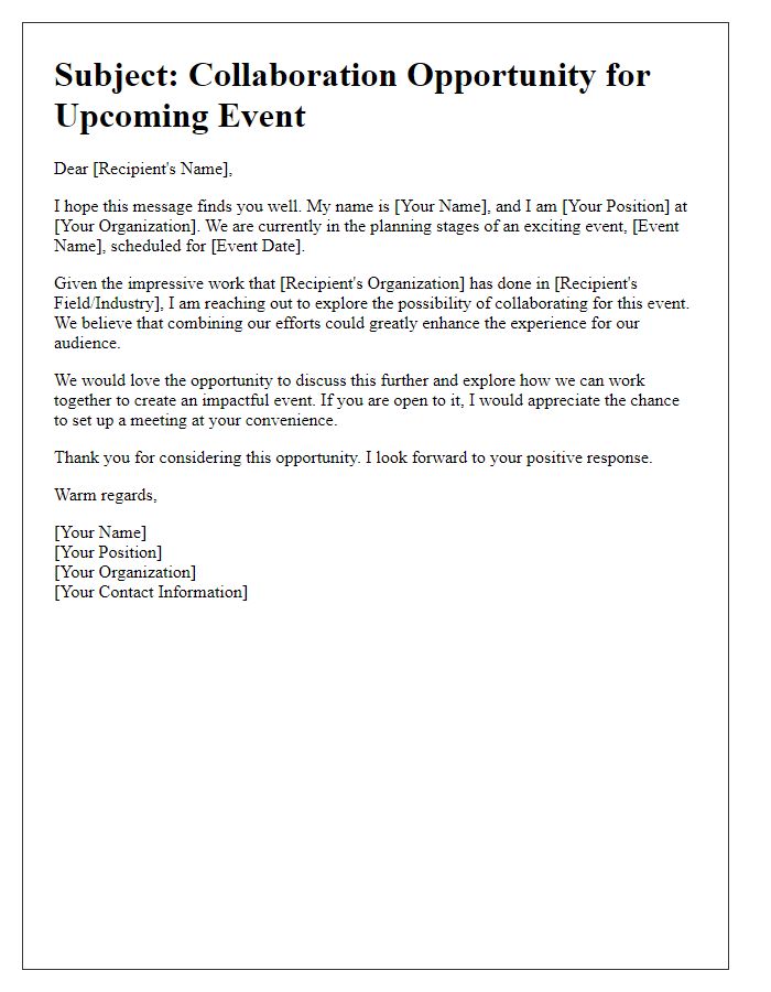 Letter template of networking opportunity for event collaboration