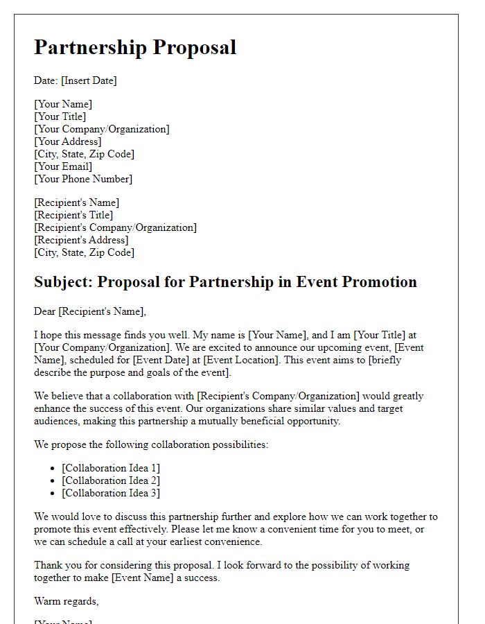 Letter template of partnership proposal for event promotion collaboration