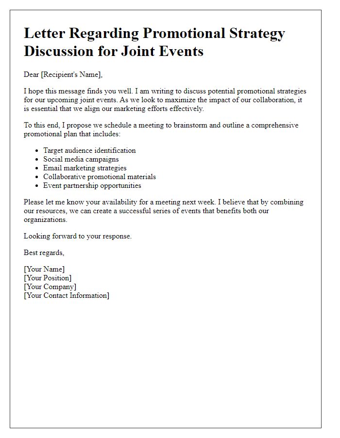 Letter template of promotional strategy discussion for joint events