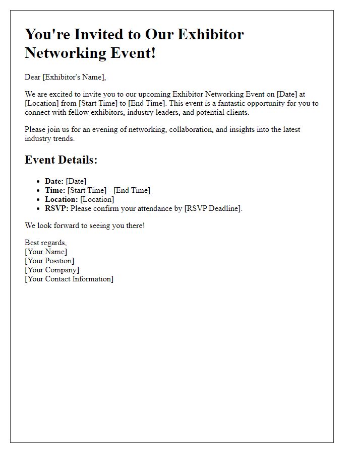 Letter template of exhibitor networking event invitations.