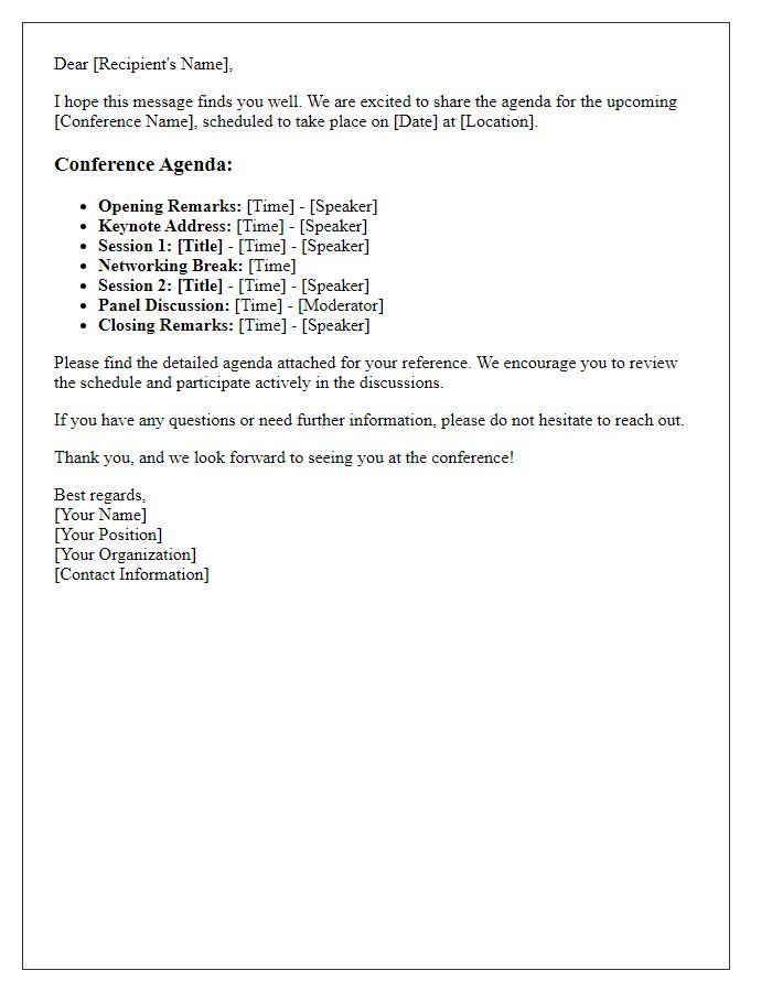 Letter template of conference agenda dissemination