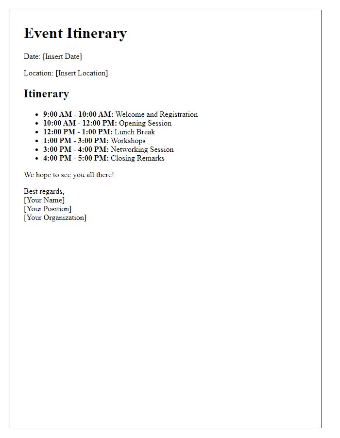 Letter template of event itinerary circulation