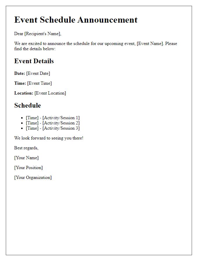 Letter template of event schedule announcement