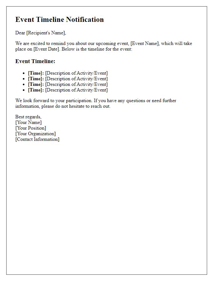 Letter template of event timeline notification
