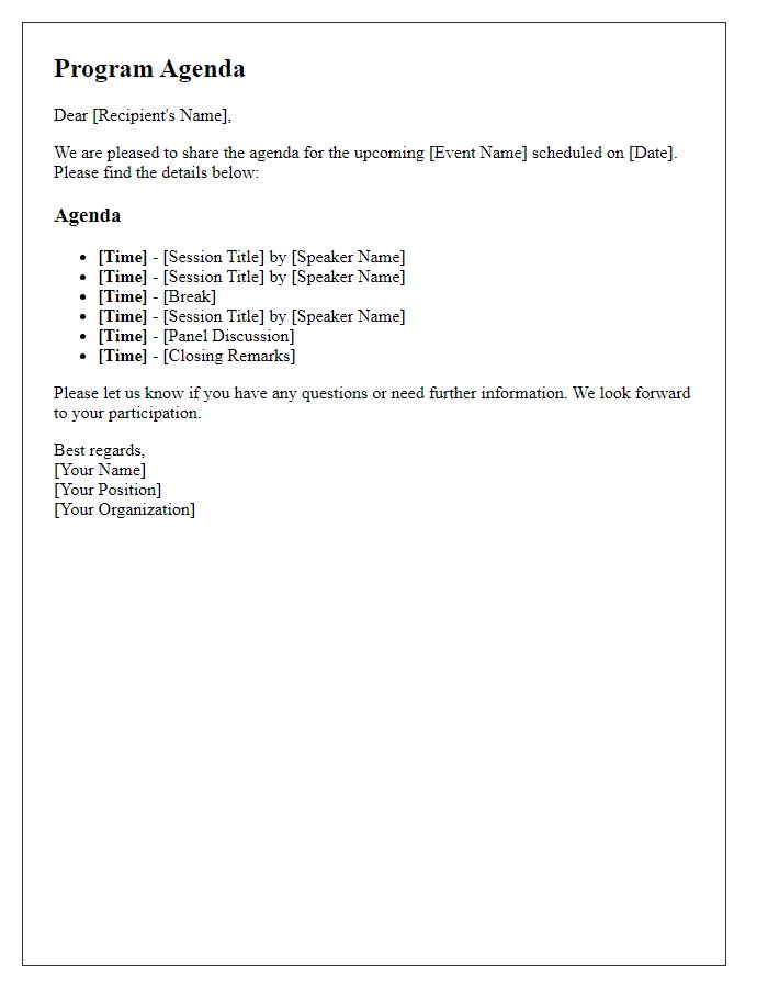 Letter template of program agenda sharing