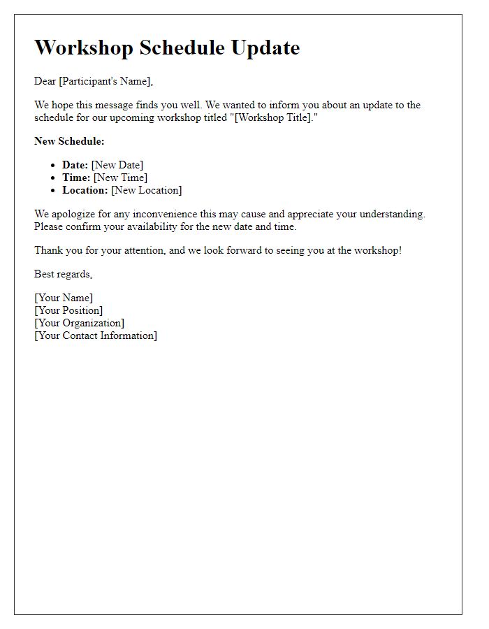 Letter template of workshop schedule update
