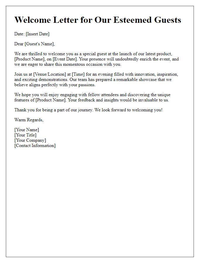 Letter template of special guest welcome for product launches