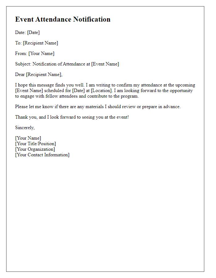 Letter template of event program attendance notification